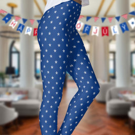 Americana Star Spangled Silver Stars On Navy 3 Leggings