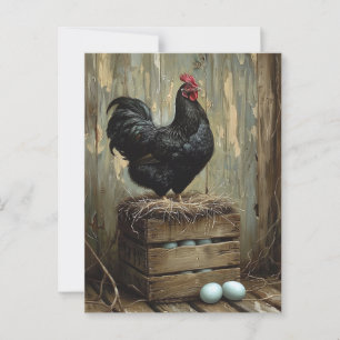 Americana stijl schilderij van een zwarte kip briefkaart