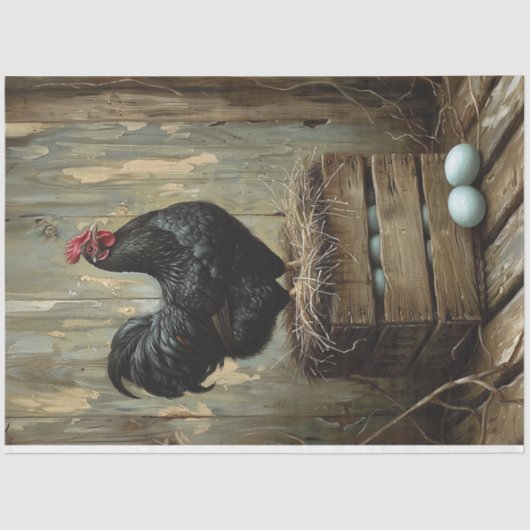 Americana Style Schilderij van een zwarte Hen Deco Tissuepapier (Voorkant)