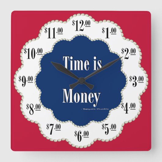 Americana Time is Money Clock Vierkante Klok (Voorkant)