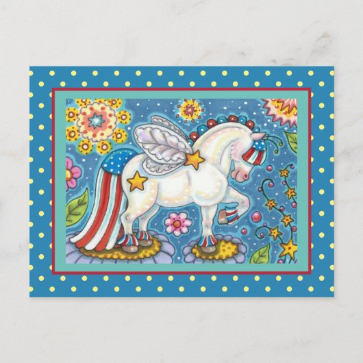 AMERICANA WHIMSYNICKER PATRIOTICA PONY Cute Fantas Feestdagenkaart (Voorkant)