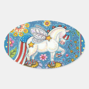 AMERICANA WHIMSYNICKER PATRIOTICA PONY Cute Fantas Ovale Sticker