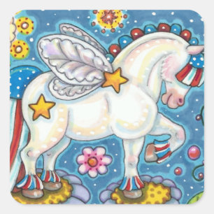 AMERICANA WHIMSYNICKER PATRIOTICA PONY Cute Fantas Vierkante Sticker
