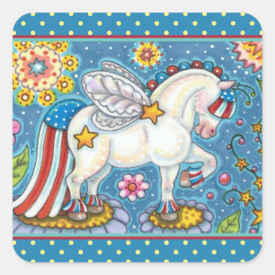 AMERICANA WHIMSYNICKER PATRIOTICA PONY Cute Fantas Vierkante Sticker
