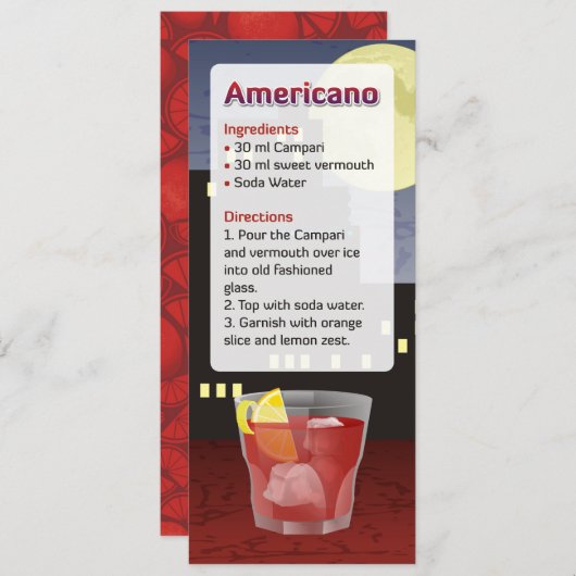 Americano Cocktail Recept Uitnodiging (Voorkant / Achterkant)