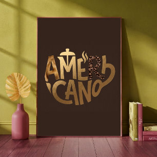 Americano Goud Typografie Koffiebonen Kunst Poster