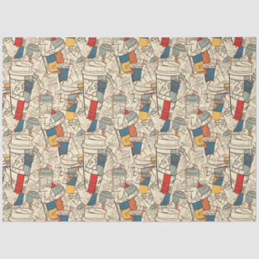 Americano Koffie efemera collage patroon Tissuepapier (Voorkant)