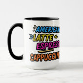 Americano Latte Espresso Cappuccino Grappige Koffi Mok (Links)