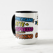 Americano Latte Espresso Cappuccino Grappige Koffi Mok (Voorkant links)