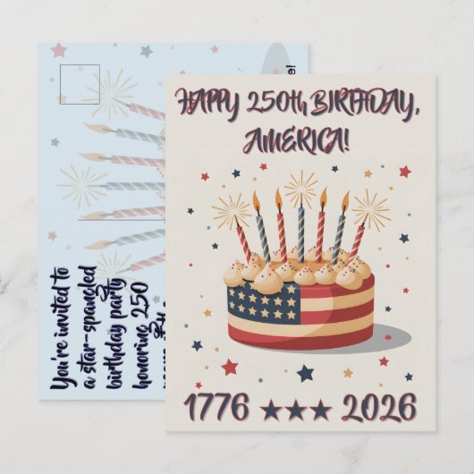 America's Big 250th Birthday Party Invite Postcard Briefkaart (Voorkant / Achterkant)
