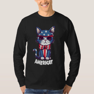 Americat Cute Cat  4th of July Men Women T-shirt