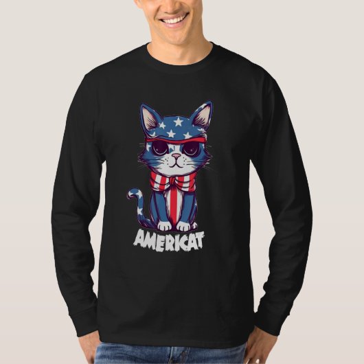 Americat Cute Cat  4th of July Men Women T-shirt (Voorkant)