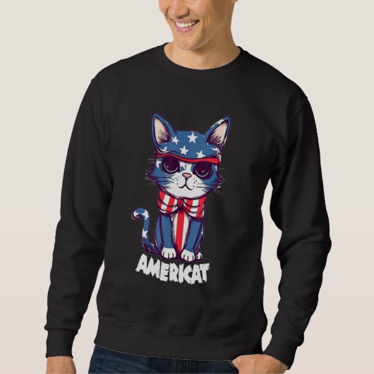 Americat Cute Cat  4th of July Men Women Trui (Voorkant)
