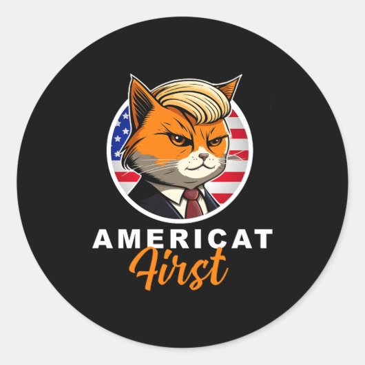 Americat First Funny Patriot America Cats Presiden Ronde Sticker (Voorkant)