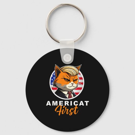 Americat First Funny Patriot America Cats Presiden Sleutelhanger (Voorkant)