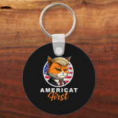 Americat First Funny Patriot America Cats Presiden Sleutelhanger (Voorkant)