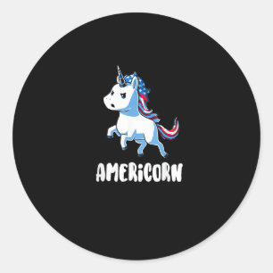 Americorn Trots op Amerikaans T-shirt Eenhoorn T-s Ronde Sticker