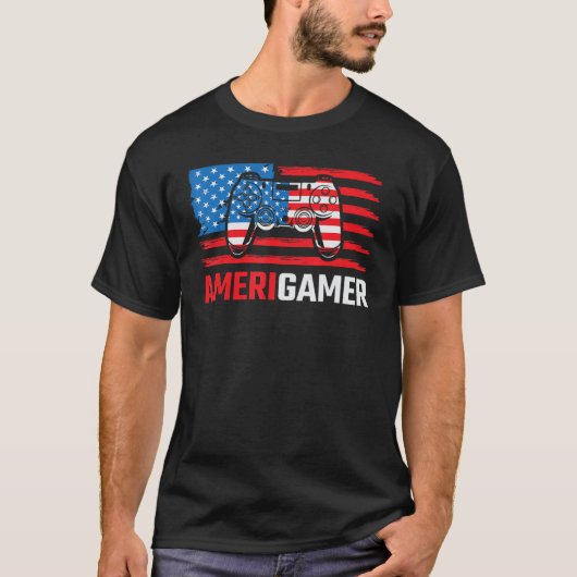 Amerigamer Distressed American Flag Gamer July 4th T-shirt (Voorkant)