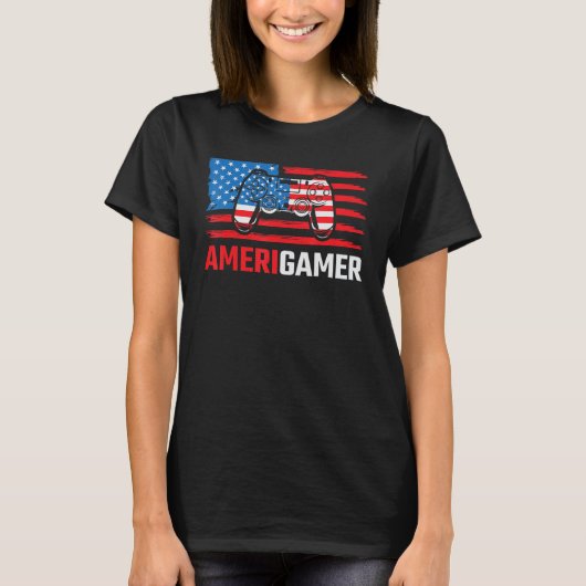 Amerigamer Distressed American Flag Gamer July 4th T-shirt (Voorkant)