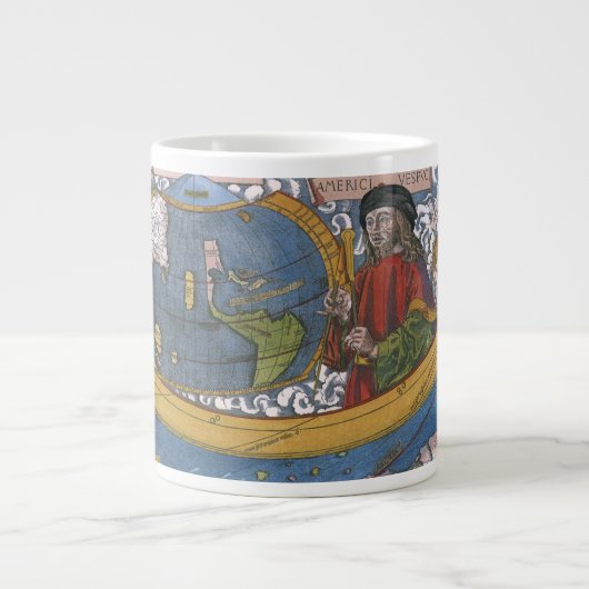 Amerigo Vespucci Explorer op een kaart van Amerika Grote Koffiekop (Voorkant)