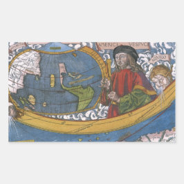 Amerigo Vespucci Explorer op een kaart van Amerika Rechthoekige Sticker