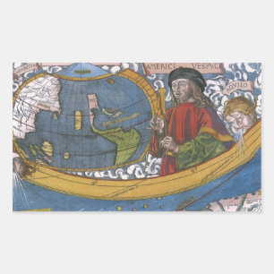 Amerigo Vespucci Explorer op een kaart van Amerika Rechthoekige Sticker