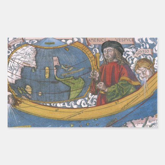 Amerigo Vespucci Explorer op een kaart van Amerika Rechthoekige Sticker (Voorkant)