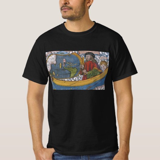 Amerigo Vespucci Explorer op een kaart van Amerika T-shirt (Voorkant)