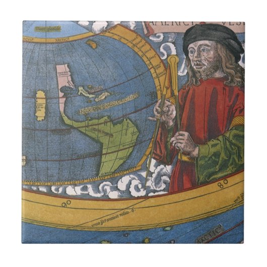 Amerigo Vespucci Explorer op een kaart van Amerika Tegeltje (Voorkant)