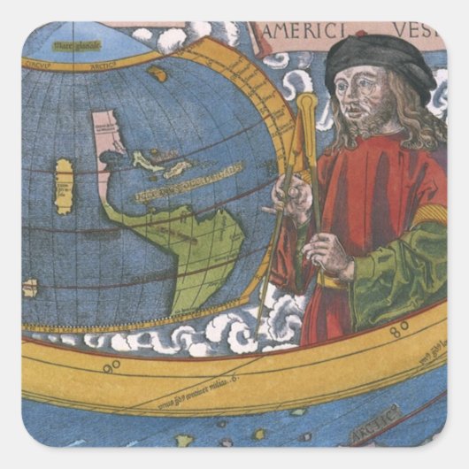 Amerigo Vespucci Explorer op een kaart van Amerika Vierkante Sticker (Voorkant)