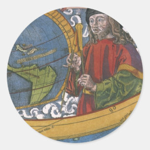 Amerigo Vespucci Ontdekkingsreiziger op een kaart  Ronde Sticker