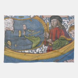 Amerigo Vespucci Ontdekkingsreiziger op een kaart  Theedoek