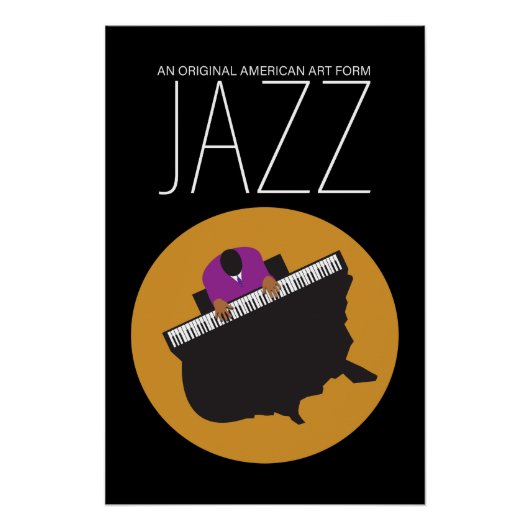 AmeriJazz Zwart Glanzend Poster (Voorkant)