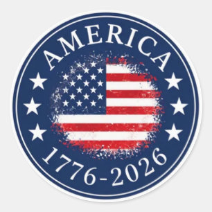 Amerika 1776 2026 250ste verjaardag Patriotisch US Ronde Sticker