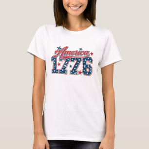 Amerika 1776 Gedecoreerde Vlag Stijl T-shirt