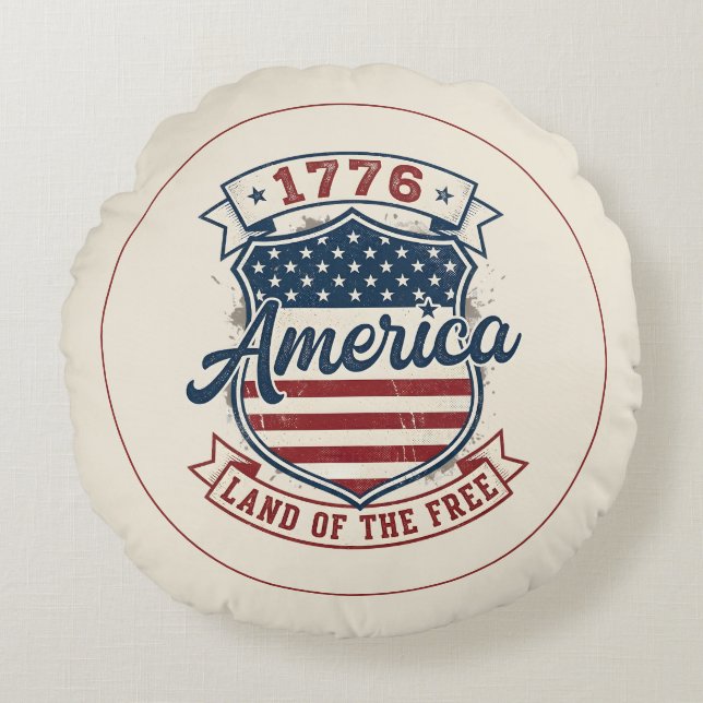 Amerika 1776 Patriottisch Schild Land van de Vrije Rond Kussen (Voorkant)