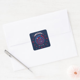 Amerika 1776 Vuurwerk Spiraal Vierkante Sticker