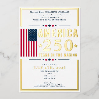Amerika 250 Amerikaanse vlag Patriottisch 4 juli B Folie Uitnodiging