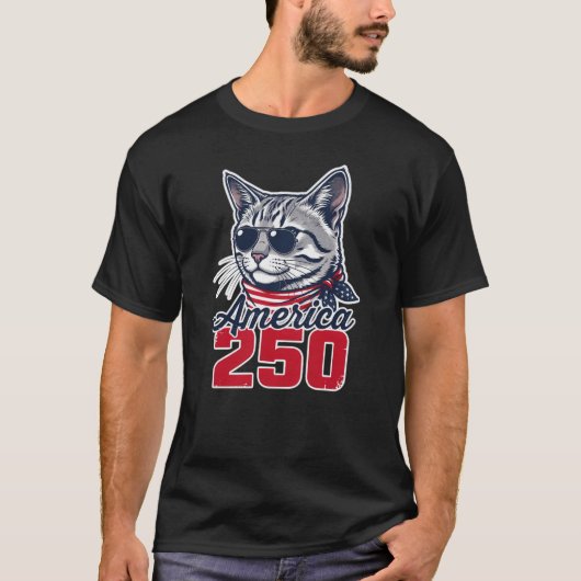 Amerika 250 Coole Kat Patriottische 4e Juli Kat T-shirt (Voorkant)
