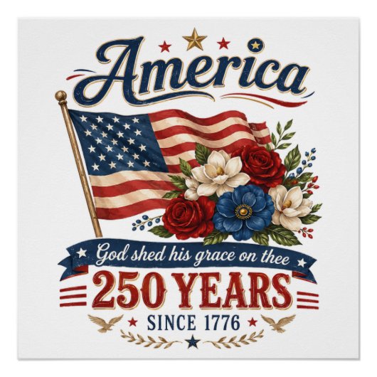 Amerika 250 Jaar Bloemenvlag Perfect Poster (Voorkant)