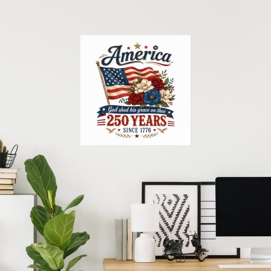 Amerika 250 Jaar Bloemenvlag Poster (Thuiskantoor)