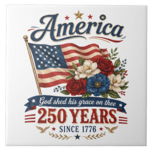 Amerika 250 Jaar Bloemenvlag Tegeltje