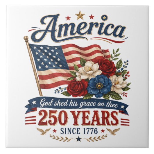 Amerika 250 Jaar Bloemenvlag Tegeltje (Voorkant)