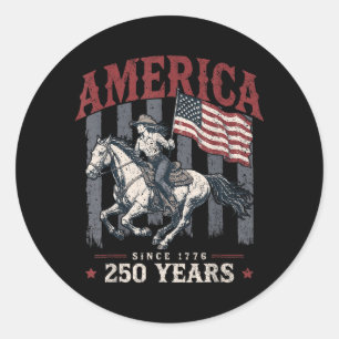 Amerika 250 Jaar Cowgirl Rijdt Paard Vlag 1776 Ronde Sticker