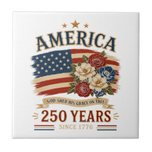 Amerika 250 jaar sinds 1776 patriottische bloemenv tegeltje