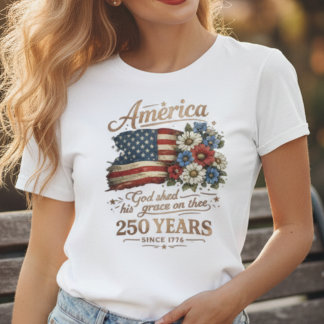 Amerika 250 Jaar Vintage Bloemenvlag Vrouwen T-shirt