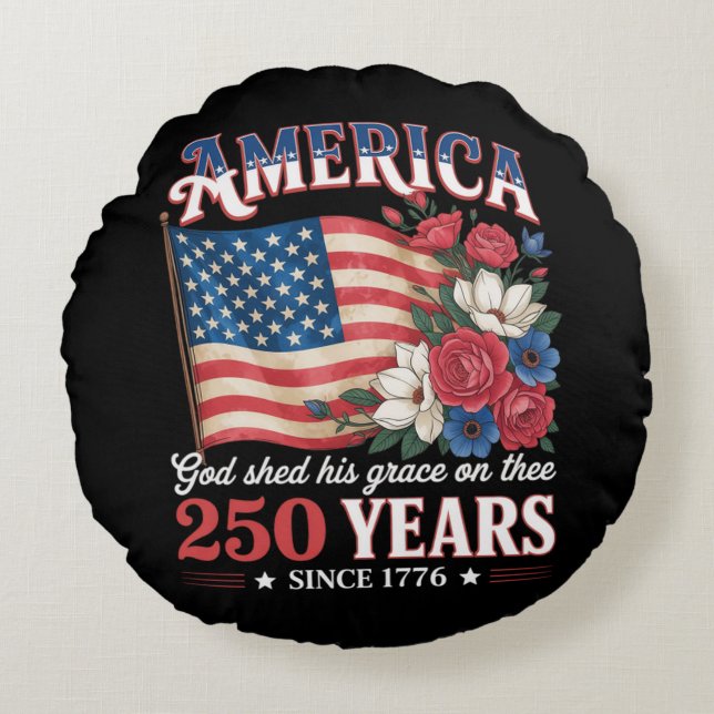 Amerika 250 Jaar Vlag Bloemstuk Rond Kussen (Voorkant)