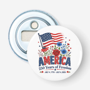Amerika 250 Jaar Vrijheid Bloemenvlag Button Flesopener
