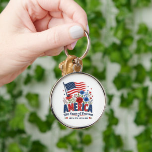 Amerika 250 Jaar Vrijheid Bloemenvlag Sleutelhanger
