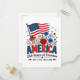 Amerika 250 Jaar Vrijheid Bloemenvlag Uitnodiging Briefkaart